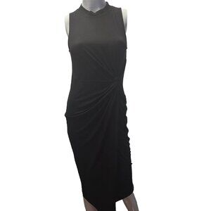 Nine Britton Black Knit Fitted Midi Dress With Ruched Detail & Sleeveless Design